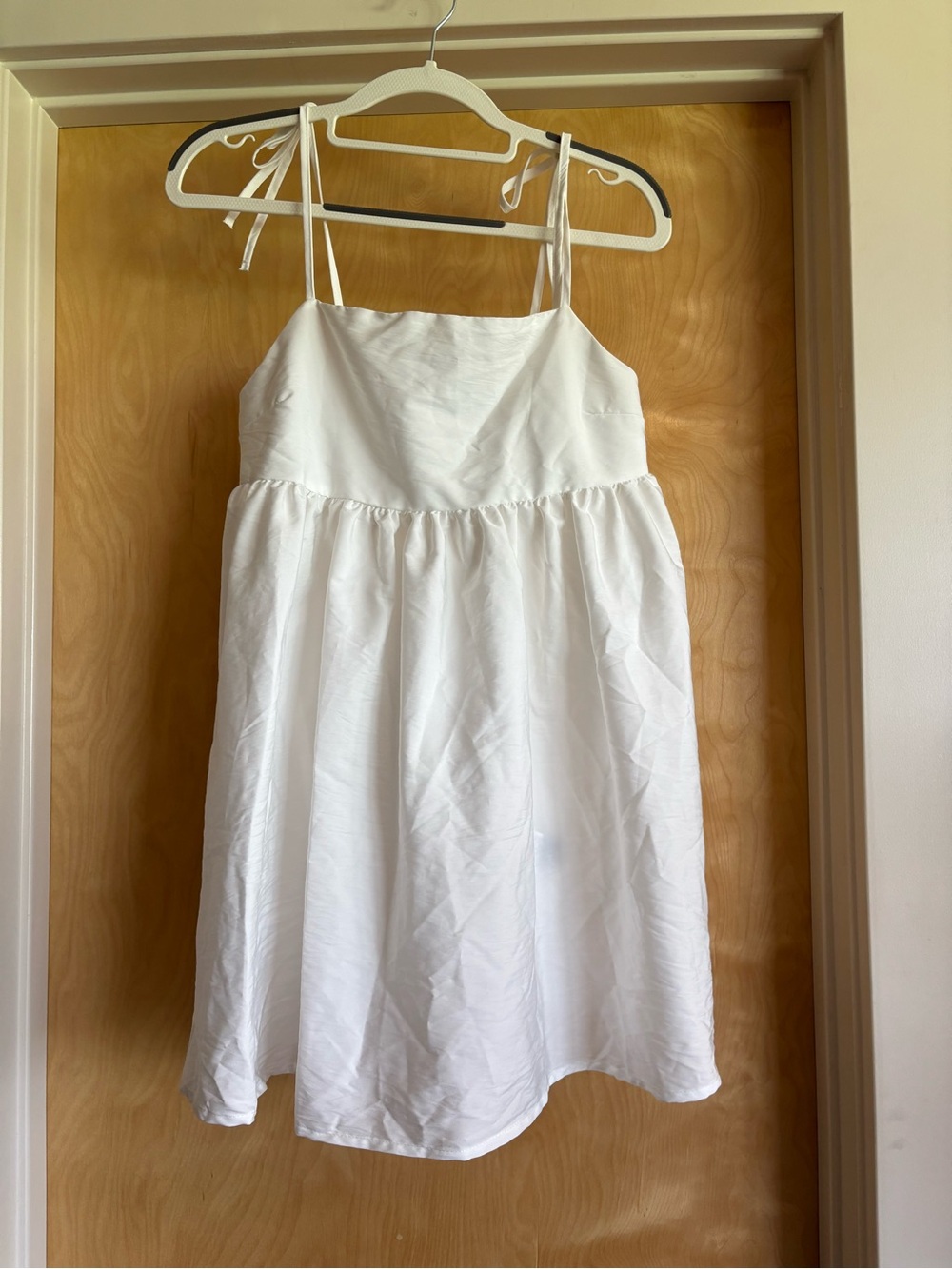 Dazy White Babydoll Mini Dress Tie-Strap Square Neck Coquette Sz M
